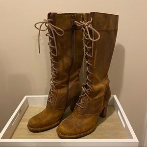 Frye Villager Lace Up Distressed Heeled Boots